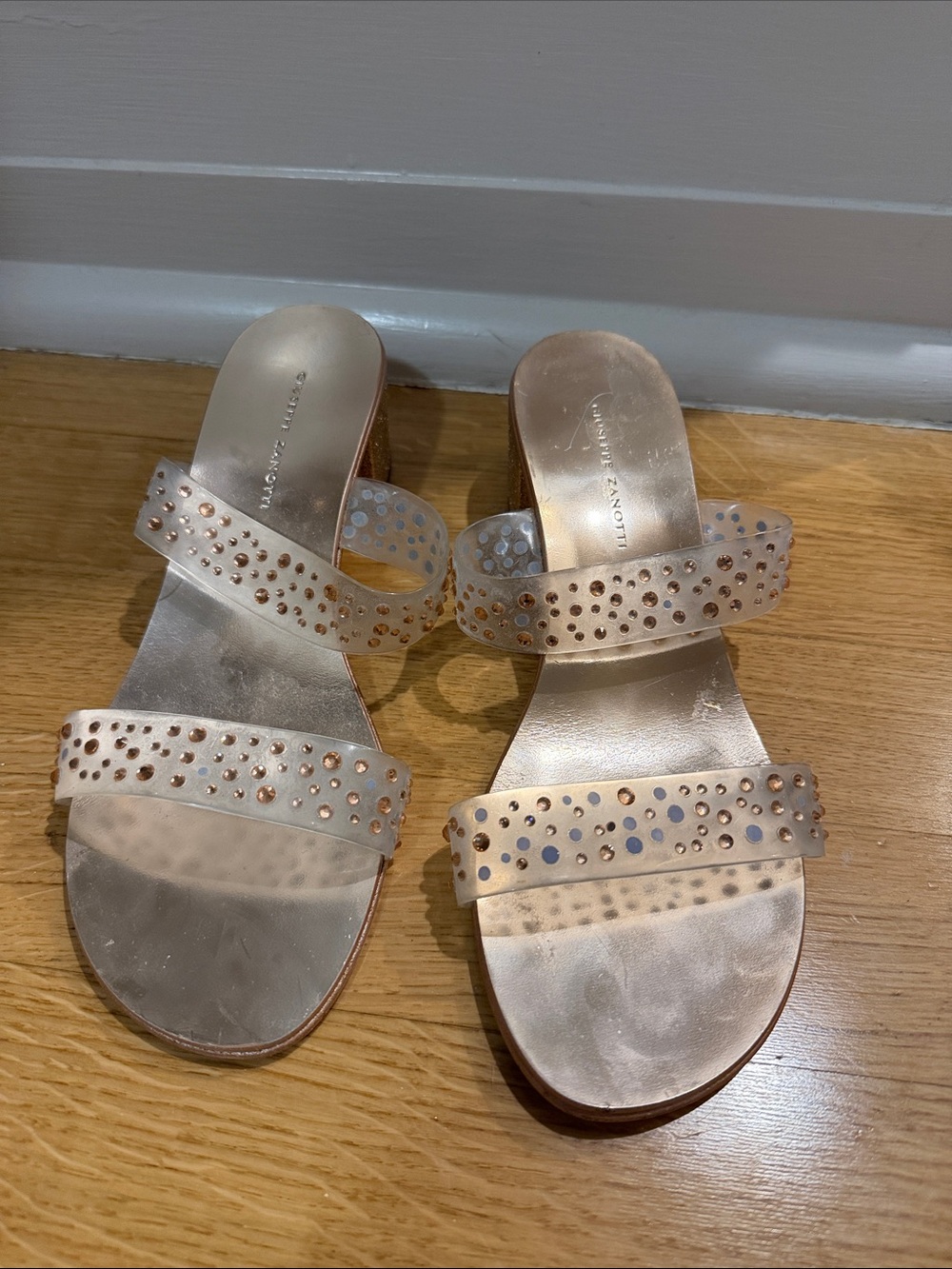 Giuseppe Zanotti Metallic Rose Slide Sandals with Studded Straps